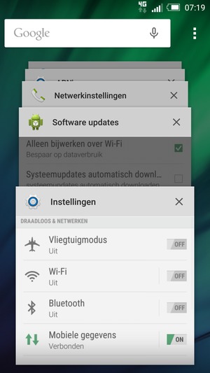 Selecteer het X pictogram om alle actieve apps te sluiten