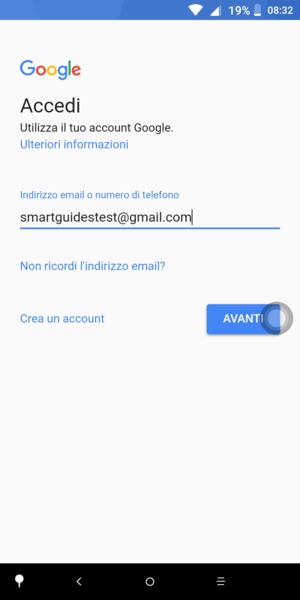 Inserisci il tuo indirizzo Gmail e seleziona AVANTI
