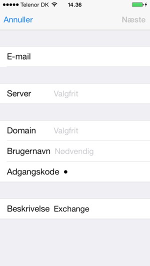 Indtast Exchange e-mail oplysninger og vælg Næste