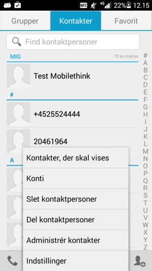 Vælg Administrér kontakter