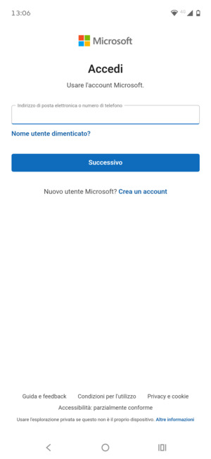 Inserisci il tuo indirizzo email e seleziona Successivo