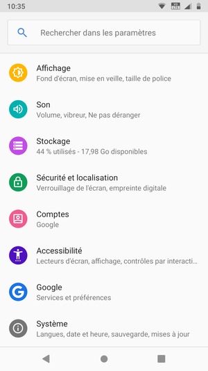 Faites défiler et sélectionnez Systéme