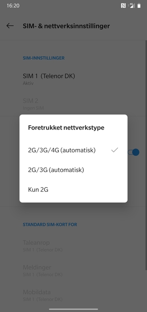 Velg ønsket alternativ