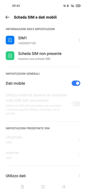 Seleziona SIM1 o SIM2