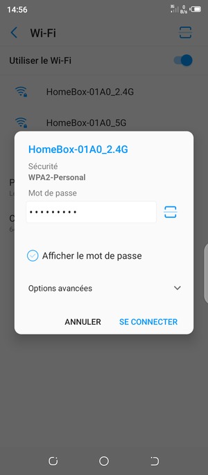 Saisissez le mot de passe du Wi-Fi et sélectionnez SE CONNECTER