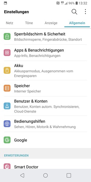 Wählen Sie Allgemein und Sperrbildschirm & Sicherheit