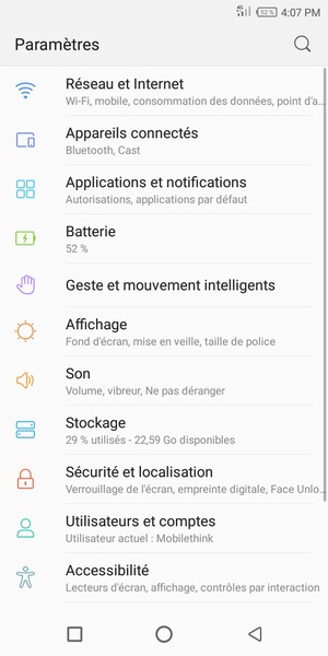 Sélectionnez Réseau et Internet