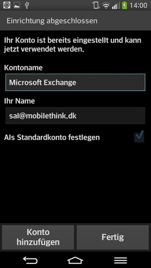 Geben Sie Ihrem Konto einen Namen und geben Sie Ihren Namen ein. Wählen Sie Fertig