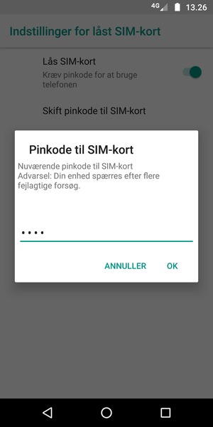 Indtast din Nuværende pinkode til SIM-kort og vælg OK