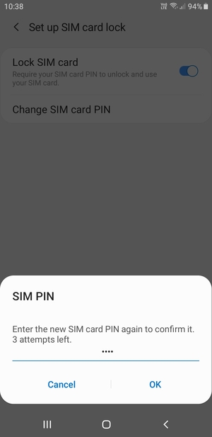 Confirm your new SIM card PIN and select OK