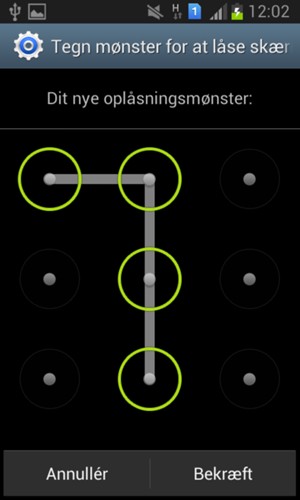 Tegn oplåsningsmønsteret igen og vælg Bekræft