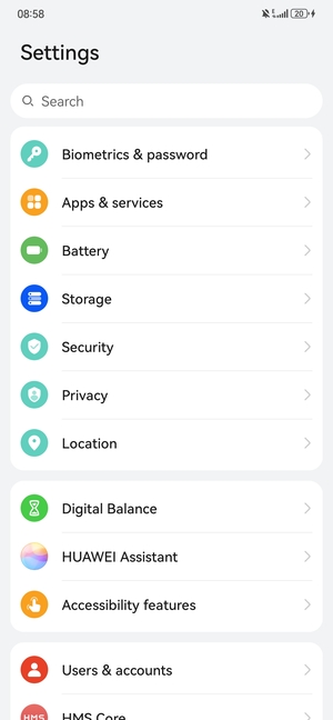 Scroll to and select Security