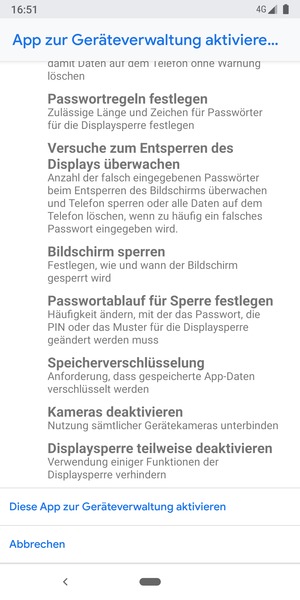 Scrollen Sie und wählen Sie Diese App zur Geräteverwaltung aktivieren