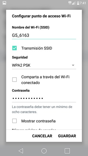 Introduzca una contraseña de al menos 8 caracteres y seleccione GUARDAR