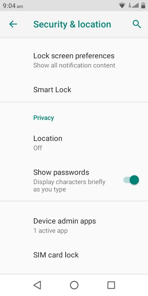 Scroll to and select SIM card lock