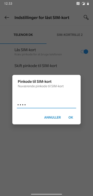 Indtast din Nuværende pinkode til SIM-kort og vælg OK