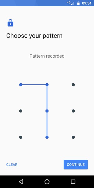 Draw an unlock pattern and select CONTINUE