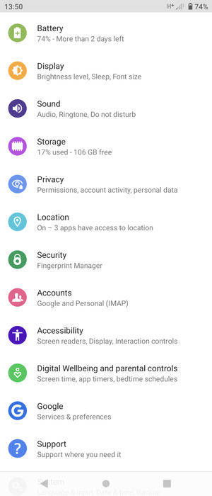 Scroll to and select Security