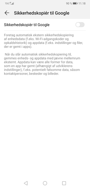 Aktiver Sikkerhedskopiér til Google