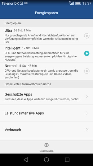 Wenn Sie Ultra Energiesparen aktivieren möchten, wählen Sie Ultra
