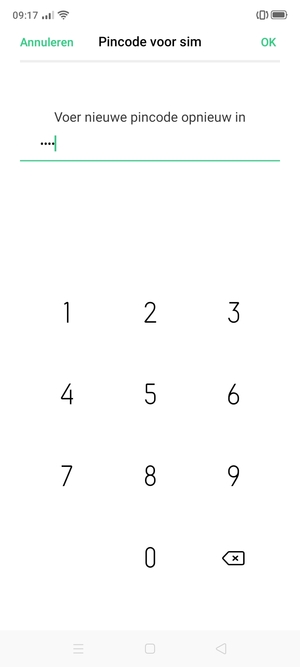 Bevestig uw nieuwe pincode voor sim en selecteer OK