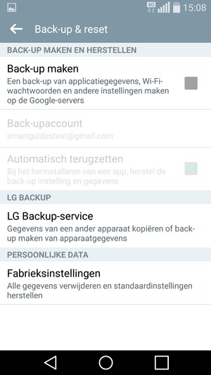 Vink het selectievakje Back-up maken aan