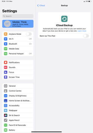 Set iCloud Backup to ON
