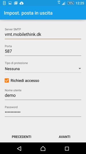 Inserisci l'indirizzo del server di posta in uscita