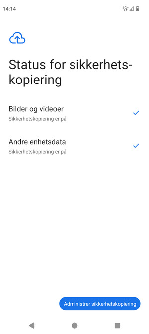 Velg Administrer sikkerhetskopiering