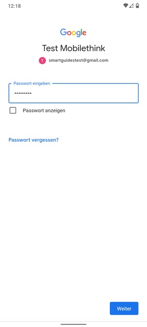 Geben Sie Ihre Passwort ein und wählen Sie Weiter