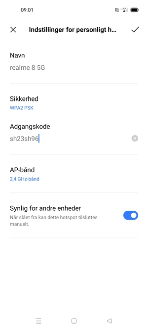 Indtast en Wi-Fi-hotspot adgangskode på minimum 8 tegn og vælg OK