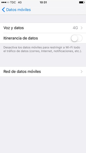 Configurar Itinerancia de datos en Activado o Desactivado