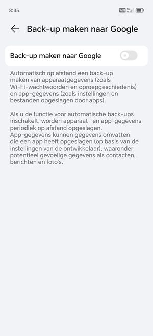 Schakel Back-up maken naar Google in