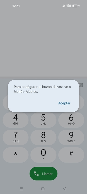 Si el correo de voz no está configurado, seleccione Aceptar