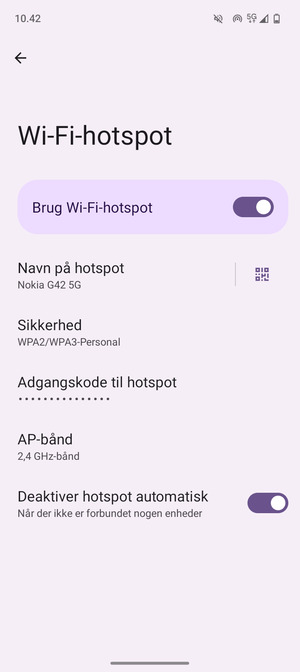 Din telefon er nu sat op til brug som modem