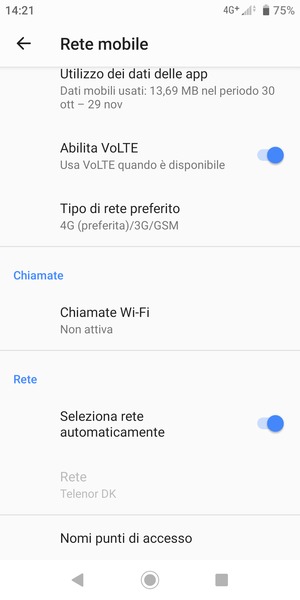 Disattiva Seleziona rete automaticamente
