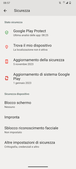 Per cambiare il PIN della scheda SIM, vai al menu Sicurezza e privacy e  seleziona Altre impostazioni de sicurezza