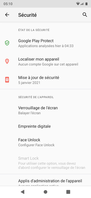 Sélectionnez Verrouillage de l'écran