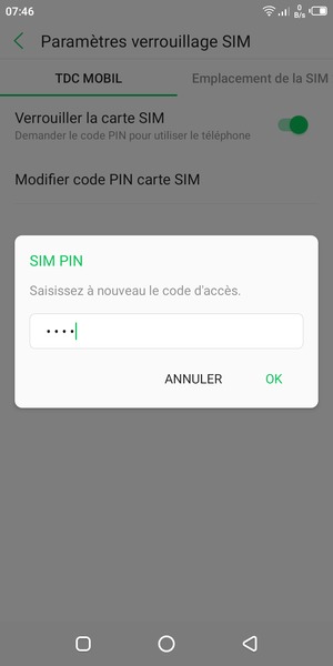 Veuillez confirmer votre nouveau code PIN de la carte SIM et sélectionner OK