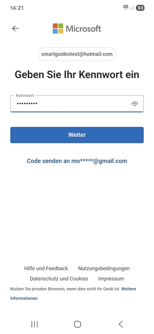 Geben Sie Ihre Passwort ein und wählen Sie Weiter