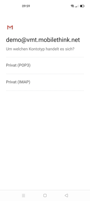 Wählen Sie Privat (POP3) oder Privat (IMAP)