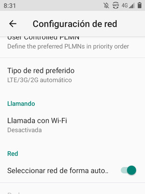 Desactive Seleccionar red de forma auto..