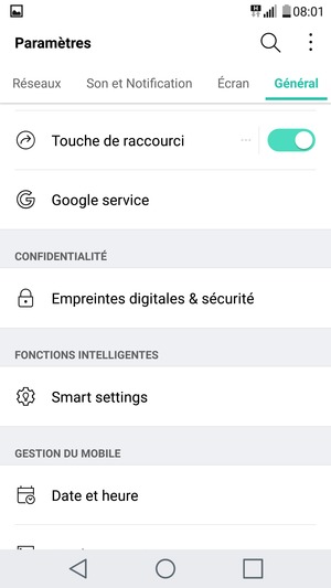 Faites défiler et sélectionnez Empreintes digitales & sécurité