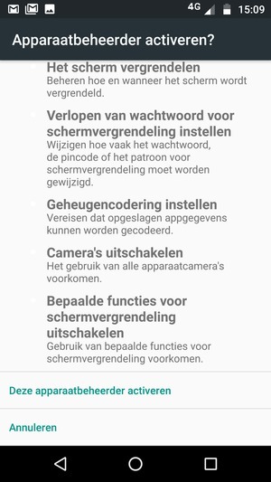 Scroll naar beneden en selecteer Deze apparaatbeheerder activeren