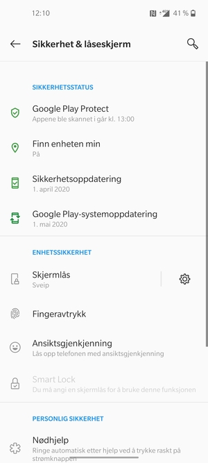 For å aktivere skjermlåsen, gå til Sikkerhet & låseskjerm-menyen og velg Skjermlås