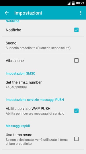Scorri e seleziona Set the smsc number
