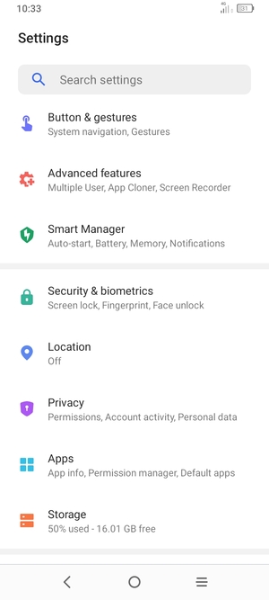 Scroll to and select Security & biometrics