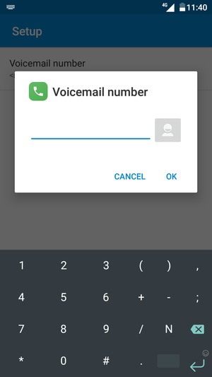 Enter the Voicemail number and select OK