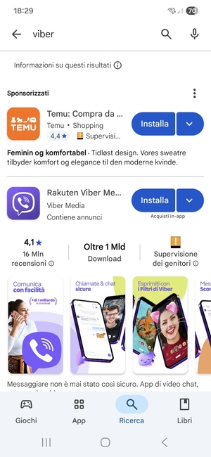 Seleziona l'applicazione