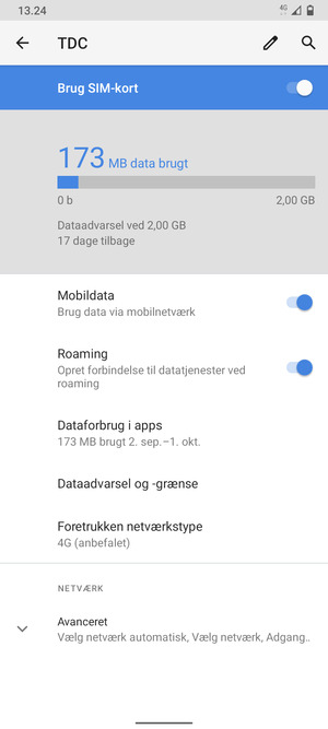 Slå Roaming til eller fra